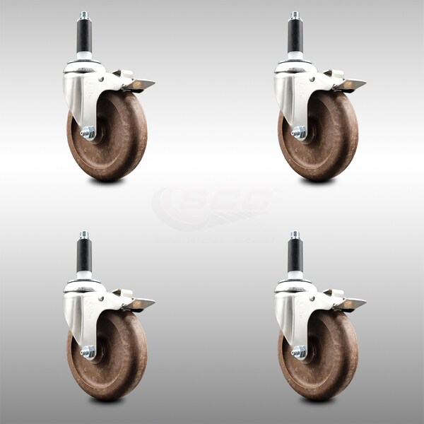 Service Caster 5 Inch 316SS High Temp Glass Filled Nylon 7/8 Inch Stem Caster Set Lock Brake SCC-SS316TTLEX20S514-GFNSHT-78-4 - main